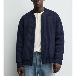Zara men quilted knit bomber jacket navy M